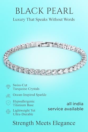 Image of BLACK PEARL Elegant Style Tennis Bracelet with Multicolour Zirconion Stones, Gold and Silver-Toned Bracelet For Women & Girls