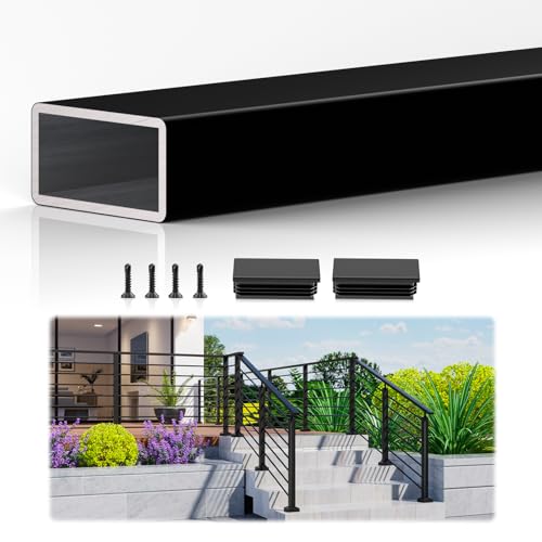 Egadis 2 Pack 8ft x 2-3/8"x1-3/16 Aluminum Black Handrail, Powder-Coated