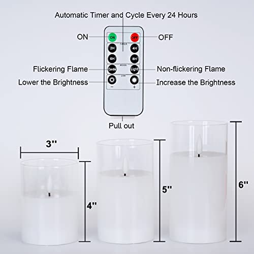 Image of Amagic Clear Glass Flameless Candles Battery Operated with Timer, Remote Control, LED Pillar Candles, Battery Powered, Valentine's Day Decor, Pure White Wax, Set of 3