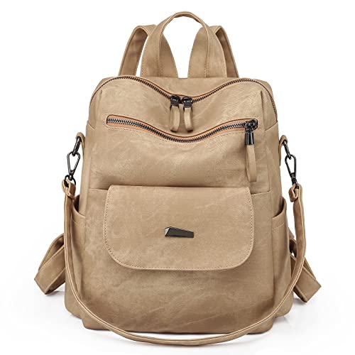 Image of Backpack Purse for Women, PU Leather Backpack Purse, Fashion Travel Anti Theft Backpack, Multipurpose Lightweight Waterproof Convertible Purse Shoulder Bag Handbag, Kakhi