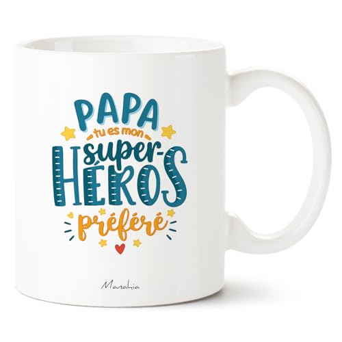 Manahia Mug Papa Super-Héros - Papa tu es mon super-héros préféré - Idée Cadeau Originale Fête des Pères, Anniversaire, Noël - Tasse Imprimée en...