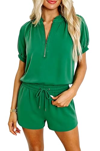 KevaMolly Women Half Zip Puff Sleeve 2 Piece Lounge Set Drawstring Gn S