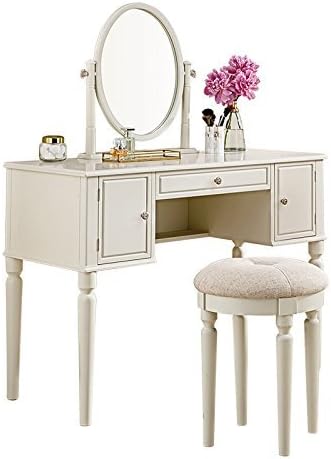 SEESUU Dressing Table with Mirror Vanity Mirrored Makeup 3 Drawers Table with Stool Set Wooden Console Jewellery Cabinet Drawers Organizer 42”X18”X51.2”, Grey