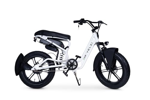 Image of Velzi Electric Cycle for Adults | Fat Tyre E-Bike | Dual Suspension | 25 km /h Top Speed | Comfortable Upright Ride | Stylish Urban Commuter Electric Bicycle (Cotton White)