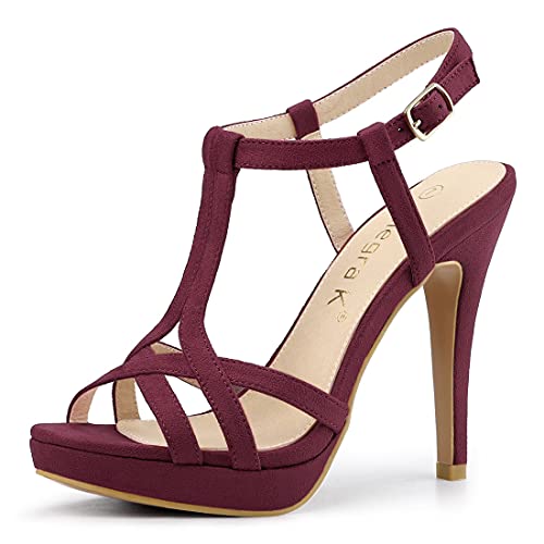 Allegra K Allegra K Women's T Strap Slingback Platform Stiletto Burgundy Heel Sandals 9 M US