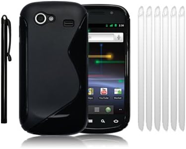 SAMSUNG GOOGLE NEXUS S "S" CURVE GEL CASE - BLACK, WITH 6 SCREEN PROTECTORS & 1 STYLUS