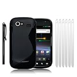 SAMSUNG GOOGLE NEXUS S "S" CURVE GEL CASE - BLACK, WITH 6 SCREEN PROTECTORS & 1 STYLUS