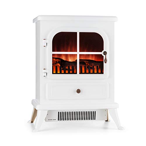 Klarstein St. Moritz Electric Fireplace White Edition - Heater, 1800 W, Built-In Fan Heater, Flame Simulation, Glass Front Panel, Nostalgic Design, Adjustable Flame Brightness