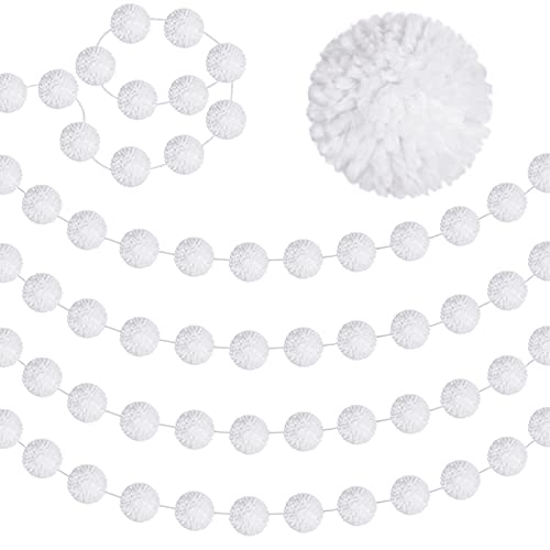 Tatuo 79 Inch Pom Pom Garland Christmas Hanging Garland Felt Ball Garland 48 Balls 2.4 Inch Christmas Tree Decoration for Wall Room Festival Wedding Birthday Xmas Party Decorations (White)