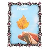 MAGICLULU Mehrzweck Fotorahmen 6 Zoll Retro Rot mit Strass Verzierung Bilderrahmen und Pflanzenprobenrahmen für Schreibtisch und Wohnraum Dekoration