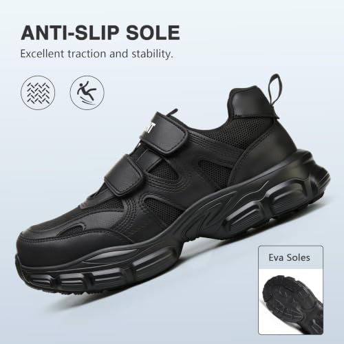 Image of Hogent Steel Toe Shoes for Men Women, Wide & Non-Slip Work Shoes | Indestructible Comfortable Safety Sneakers, Lightweight Breathable Construction Shoes, Puncture Proof Ergonomic Design