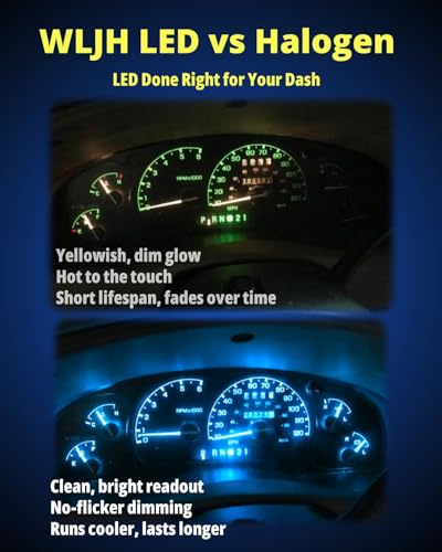 Image of WLJH Ice Blue T5 T10 LED Dashboard Bulb Kit with Sockets, Dimmable, 40-Pack | 4014 SMD, 300lm, Polarity-Free, Plug and Play, for Dash Gauge Cluster Lights, HVAC, 360 Lighting, Fits 74 2721 194 168