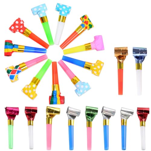 NOPKESV 20 Piezas Trompetas de Fiesta de Cumpleaños,Cornetas Multicolores,Silbatos Coloridos para Fiestas,Bodas,Cumpleaños,Baby Shower,Fiestas Infantiles,Ocasiones Festivas (Multicolor)