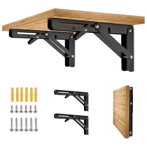 Folding Shelf Bracket 14 inch 2PC Wall Mounted Collapsible Shelves Brackets Heavy Duty Foldable Workbench Bracket DIY Wall Table Hinges for RV Countertop Extension Gargage Workstation Table Supports Cover