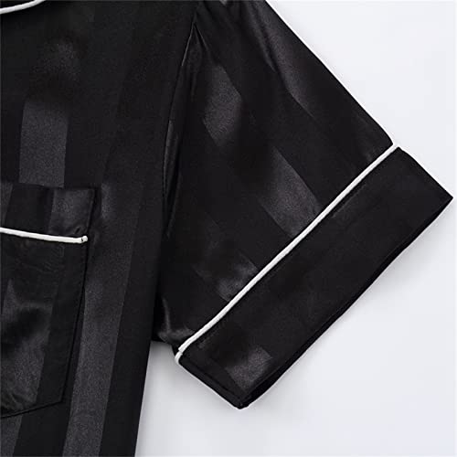 Kids Boys Girls Satin 𝐏a𝐣amas Set Silk Button-Down 𝐒lee𝐩wear Striped Pattern Short Sleeve Shirt & Long Pants 𝐏𝐣s2