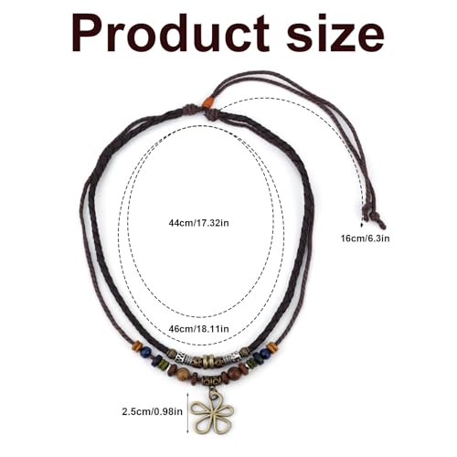 Mikovivi Mehrlagige Boho Halskette mit Holzperlen, Bohemian Hippie-Stil Halskette mit Hohlem Blumenanhänger Vintage Schmuckaccessoires im Ethnischen Stammesstil für Damen und Herren