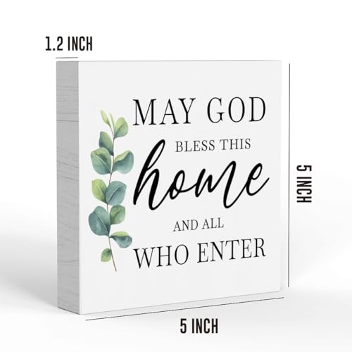 Blessed Signs for Home Christian Decor Wooden Box Sign Plaques, Rustic Religious Wood Block Plaque Box Sign Home Office Decor for Living Room Bedroom Bathroom Kitchen Desk Shelf Table - Thumbnail 3