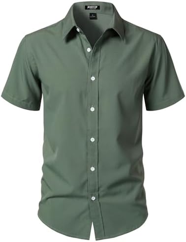 JEMITOP Men's Stretch Wrinkle-Free Textured Shirt Summer Lightwei...