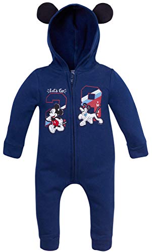 Disney Baby Boys Mickey Mouse One Piece Hooded Footless Romper Jumpsuit (Newborn and Infant), Size 3-6 Months, Navy Mickey Print'
