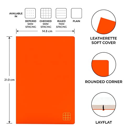 Image of NEORAH - A5 Checked Notebook (Square Ruling) SOFT COVER | Organiser REFILL | 110 GSM | 160 pages (Size 21 cm x 14.8 cm) Planner Journaling Writing Note Taking Diary, Travellers Journal - Orange