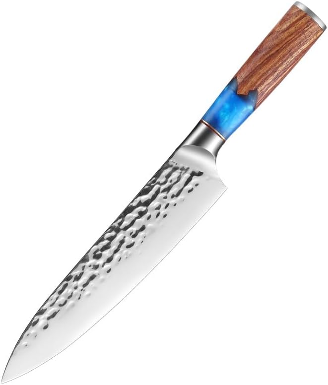 Meat Cleaver,Cleaver Knife 8 Inch Handmade Forging Chef Knife 5cr15 Stainless Steel Blue Resin Wood Handle Sharp Meat Slicing Cleaver Kitchen Knife, LAMAJIGA5844