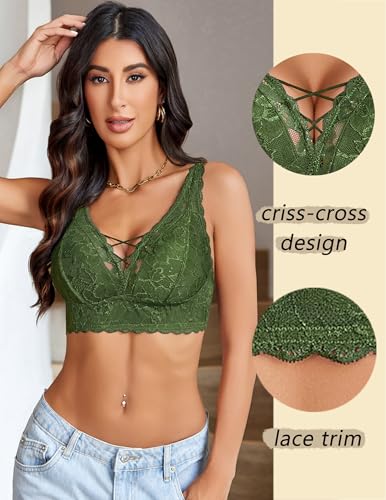 Image of Avidlove Lace Bralette for Women Sexy Unpadded and Unlined Wireless Bra V Neck Criss Cross Everyday Lingerie Bralettes