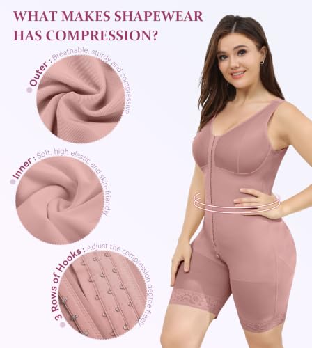 Image of M MYODRESS Fajas Colombianas Plus Size Postpartum Full Body Shaper with bra | 52%Nylon 48%Spandex, 3 row hook Adjustable Compression, breast support and butt lifter, for postpartum post surgery daily