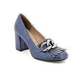Alesya by Scarpe&Scarpe - Mocassini Alti con Frangia e Catena, con Tacco 8 cm - 35,0, Blue