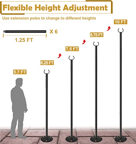 Derkniel 10 FT Outdoor String Light Pole Stand for Hard Ground, Adjustable Globe Patio Light Post for Hanging Outside Decorate Lighting, 2 Packs by Derkniel - Used condition - US$35.58