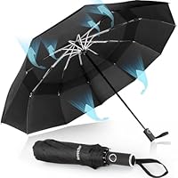 Herreicher Paraguas Plegable Antiviento Hombres Compacto - Resistente al Viento Soporte Ligero Nuevo Paraguas Automático Portátil Compacto de Viaje Paraguas de Golf para Hombre y Mujer, Negro