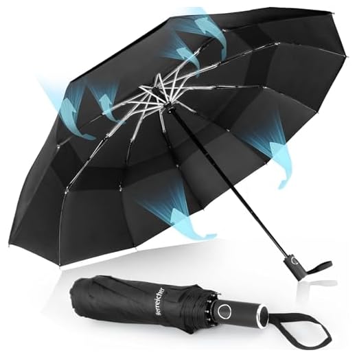 Herreicher Parapluie Pliant Résistant au Vent - Nouveau Automatique Parapluie Solide aux Tempêtes Portable Compact Double Toit Coupe-vent Ventilé De Voyage Grand Pour Homme et Femme (Noir)