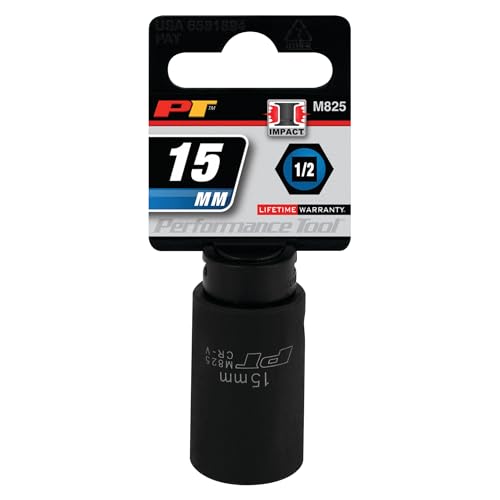 Image of Performance Tool M825 1 /2-Inch Drive 15mm 6pt Impact Socket