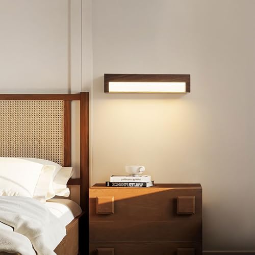 Aplique de pared rectangular de madera de nogal con tira LED de 6W 4