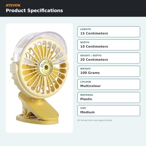 Image of Atevon Portable Clip Desk Fan - Mini Personal Cooling Fan