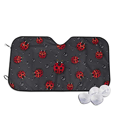 Kiuloam Car Windshield Sun Shade,Red Ladybug Rain on Dark UV Protection Foldable Auto Sunshade for Car Prevent Your Car from Sun Heat & Glare Keep Vehicle Cool (55 x 30 Inch)