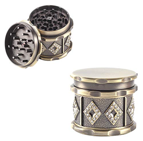 Herb Grinder, Fashion Design Large 4 Piece 2.5 inch Bronze Metal Grinder for Spice Herb, Spice Herb Grinder with Pollen Catcher