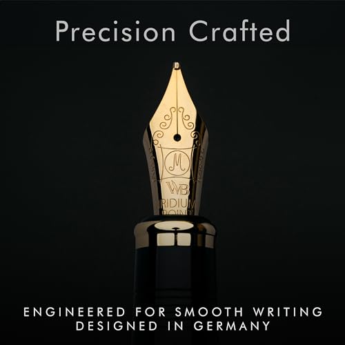 Image of Wordsworth & Black Majesti Luxury Fountain Pen Set for Writing, Medium Nib | Black, Gift for Men Women, Gold Finish, 18K German Iridium, Calligraphy, Converter + 24 Ink Cartridges, Refillable
