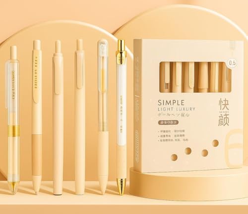 Image of COOFANDY Off-White Pastel Highlighter Set, Cute Note Taking 0.5mm Fine Point Retractable 5 Count Black Ink Pens with 1 Count Highlighter for Writing Planner School Supplies