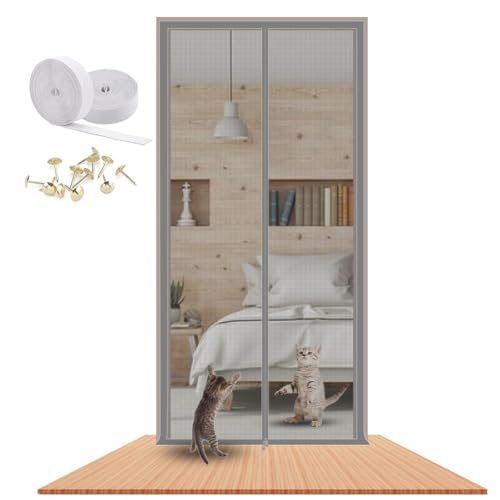 LAIJIANG Pet Screen Door 80x210cm,Thickened Cat Proof Screen Door Pet Resistant Mesh Screen Door Dog Cat Scratch Proof Screen With Zipper For Living Room, Bedroom, Kitchen