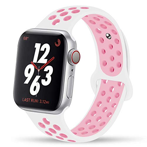 YC YANCH Greatou Compatible for Apple Watch Band 42mm 44mm,Soft Silicone Sport Band Replacement Wrist Strap Compatible for iWatch Apple Watch Series 5/4/3/2/1,Nike+,Sport,Edition,S/M,White Pink