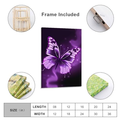 Toile murale encadrée papillon violet de haute qualité 40x60 - 2
