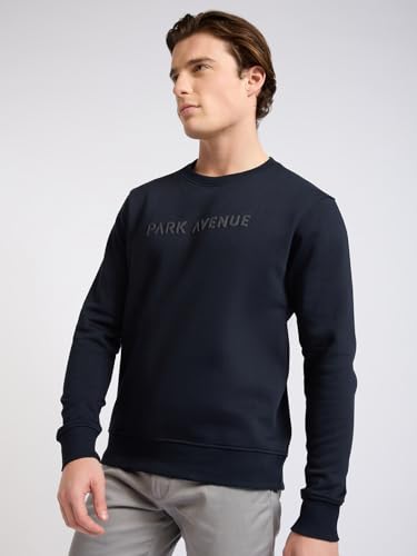 Image of Park Avenue Men Full Sleeve Slim Fit Solid Pattern Cotton Polyester Blend Regular Neck Regular Neck Casual Sweatshirt