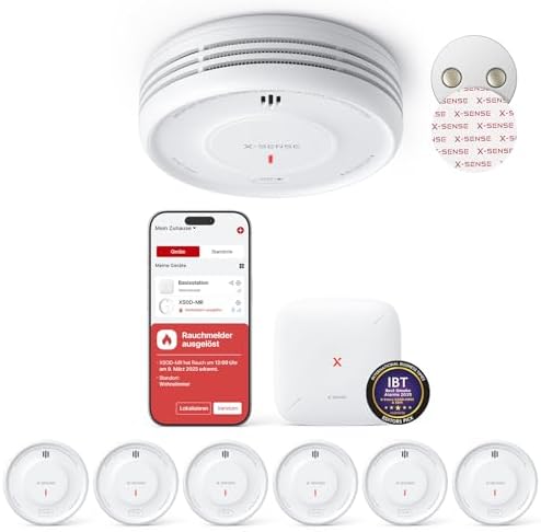 X-Sense Smart Rauchmelder, ultraflach & magnetisch, XS0D-MR61, 6 Stück | Funkvernetzung; TÜV Rheinland zertifiziert; App-Steuerung; Home Assistant kompatibel; austauschbare Batteri