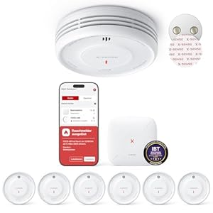 X-Sense Smart Rauchmelder WLAN mit Magnethalterung, Feuermelder vernetzt, austauschbare Batterie, mit Basisstation SBS50, App-Funktion, XS0D-MR61