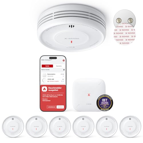 X-Sense Smart Rauchmelder WLAN mit Magnethalterung, Feuermelder vernetzt, austauschbare Batterie, mit Basisstation SBS50, App-Funktion, XS0D-MR61