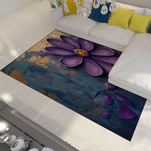Tapis violet daisy 150x210 cm imprimé fleurs 3D lavable salon - 2