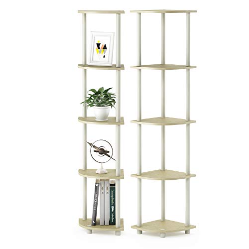 Image of Furinno Turn-N-Tube 5 Tier Corner Display Rack 2 Pack, Cream Faux Marble /White