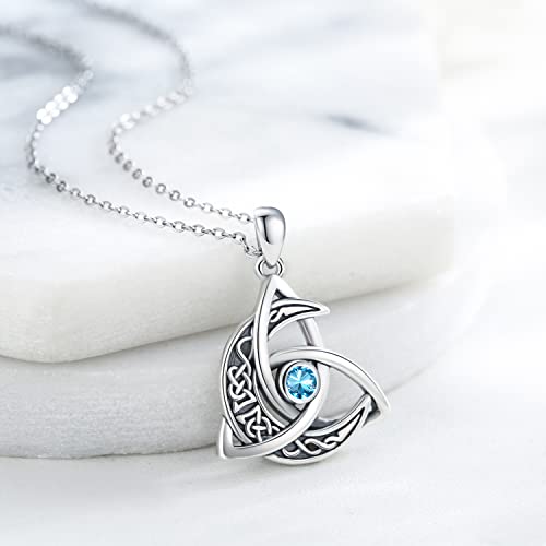 Celtic Moon Necklace 925 Sterling Silver Celtic Knot Trinity Pendant Necklace Birthstone Necklace Irish Jewelry Gifts for Women Girls Daughter Mother Birthday Christmas2