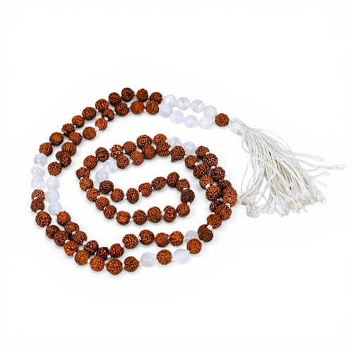 Mala en sélénite AAA et Rudraksha fait main pour méditation