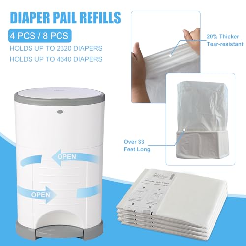 Image of USBOO Refills Compatible with Dekor Plus Diaper Pail,4 Pack Diaper Pail Refill Liners, Reinforced Thickness Diaper Trash Bags, Holds up to 2320 Diapers,Fresh Powder Scent